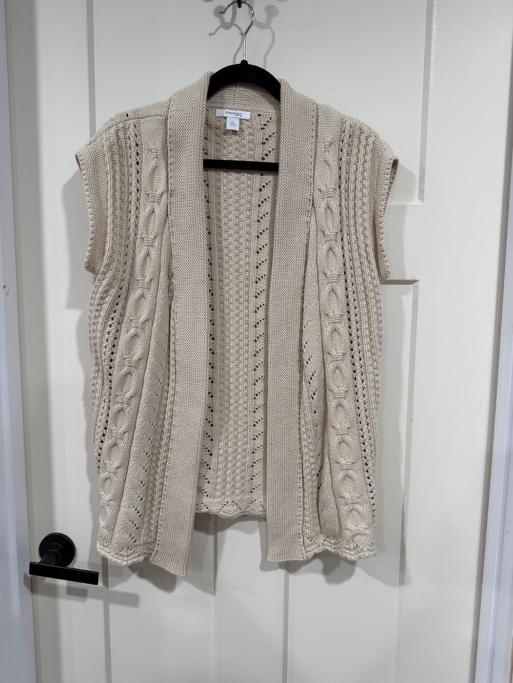 Dress Barn Cream Cable Knit Open-Front Sleeveless Cardigan
